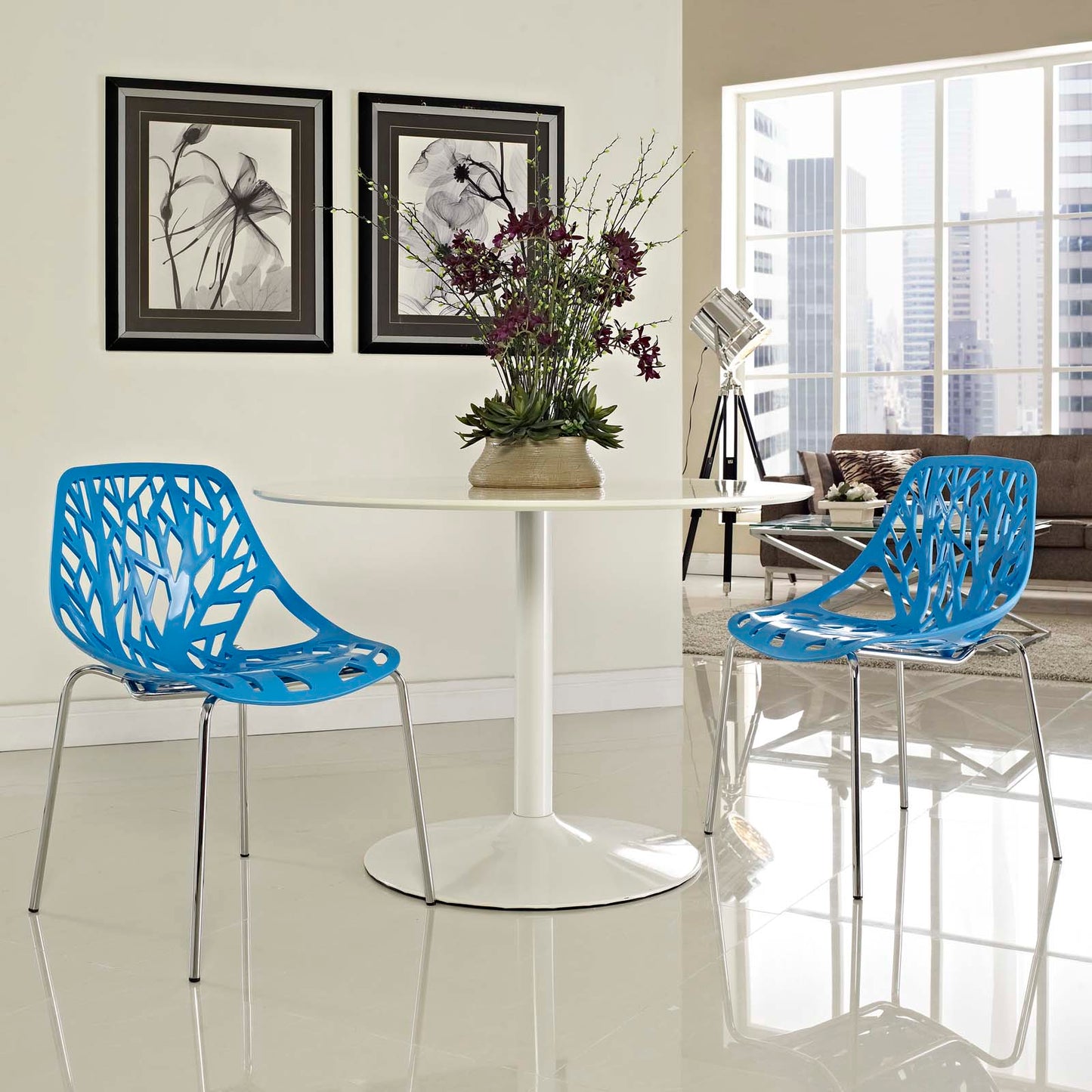 Modway Stencil Dining Side Chair Set of 2 - Blue - EEI-1317 | Dining Chairs | Modishstore - 1