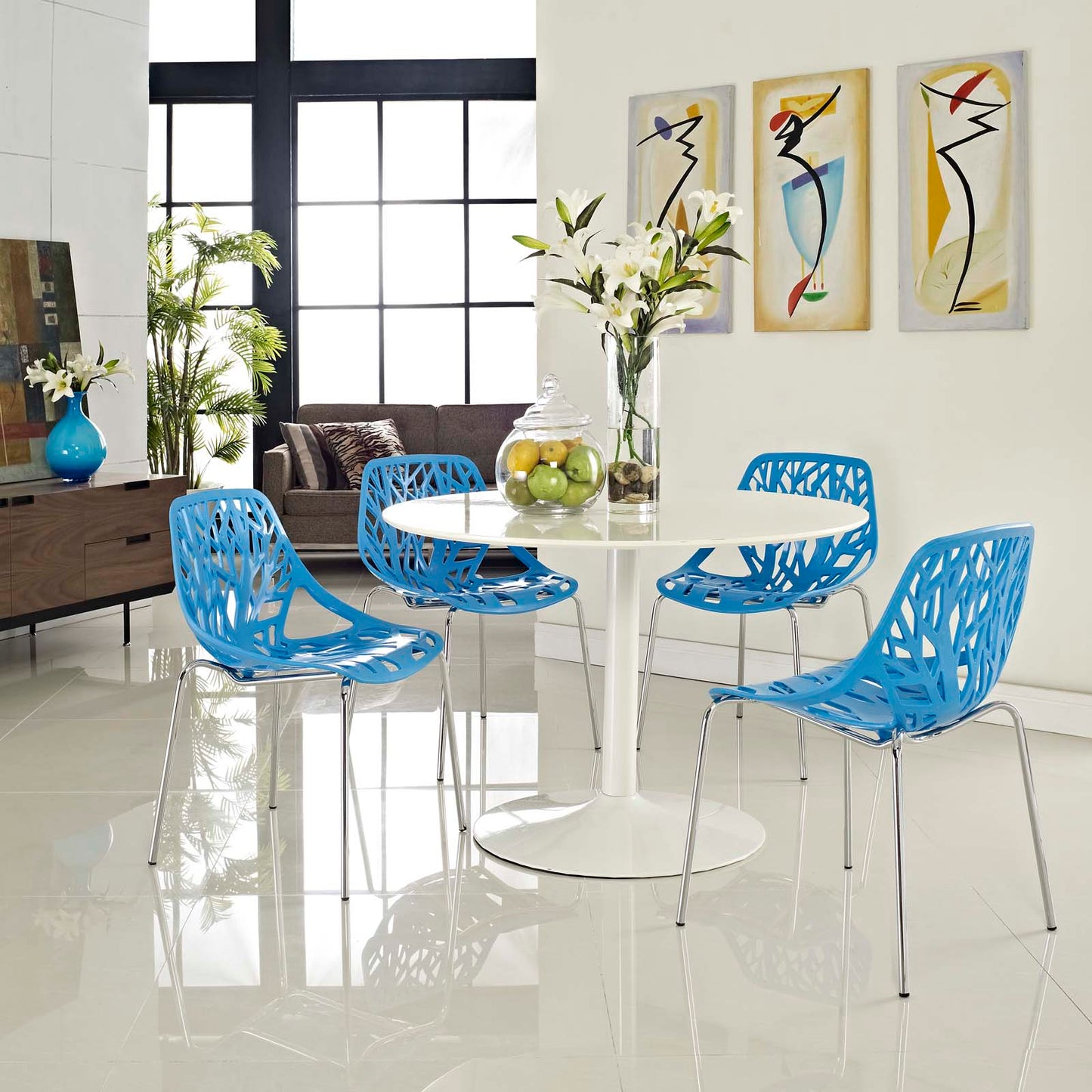 Modway Stencil Dining Side Chair Set of 4 - Blue - EEI-1318 | Dining Chairs | Modishstore - 1