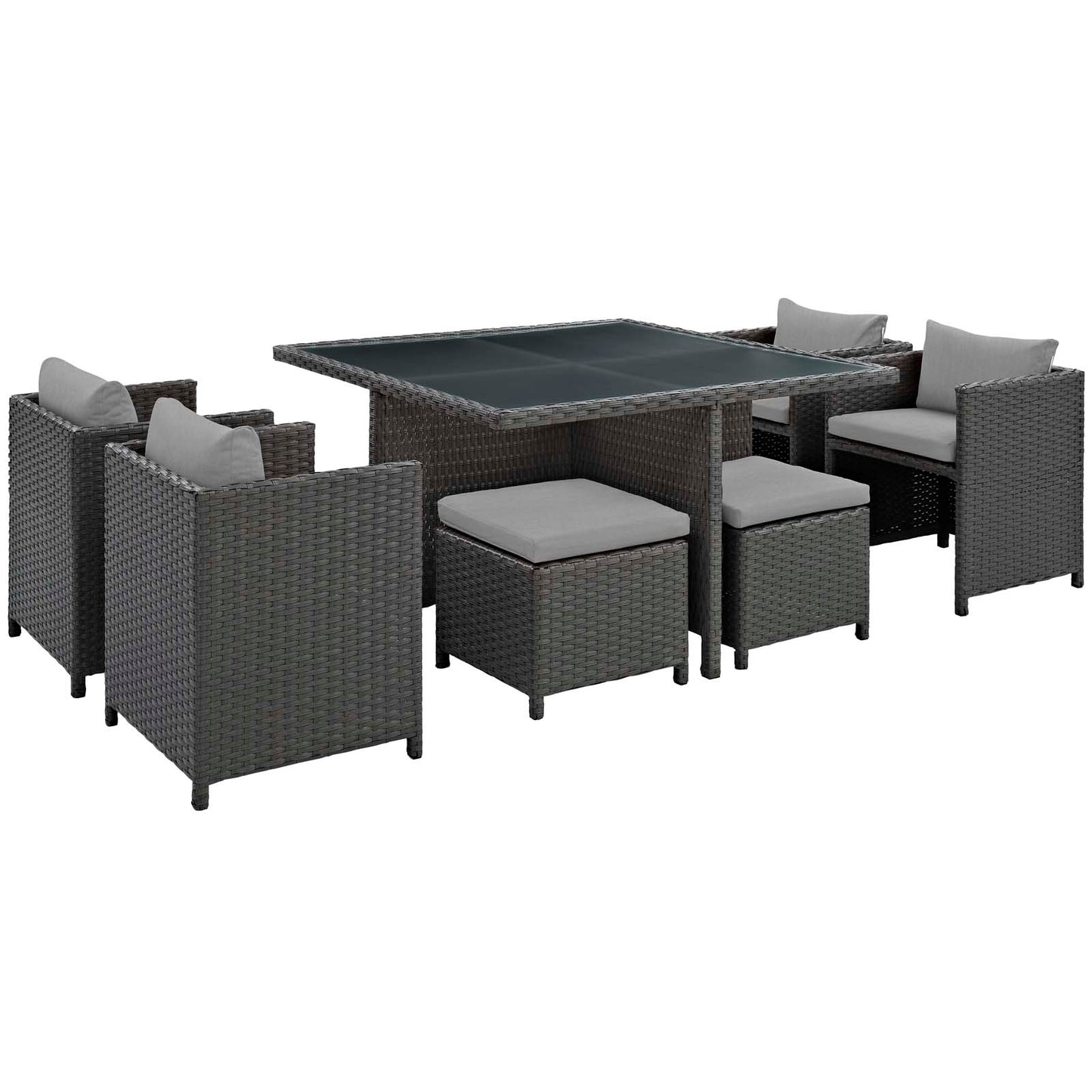 Modway Sojourn 9 Piece Outdoor Patio Glass Top Dining Set | Outdoor Dining Set | Modishstore-16