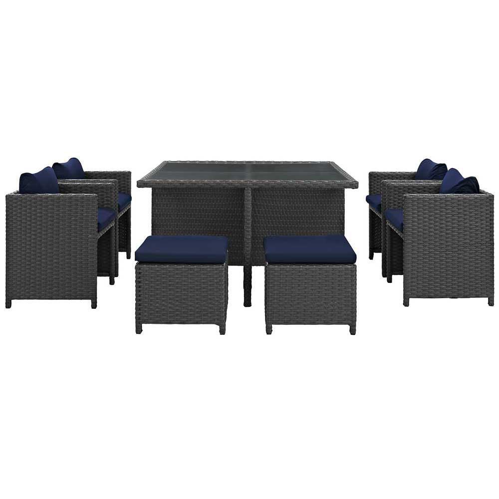 Modway Sojourn 9 Piece Outdoor Patio Glass Top Dining Set | Outdoor Dining Set | Modishstore-8