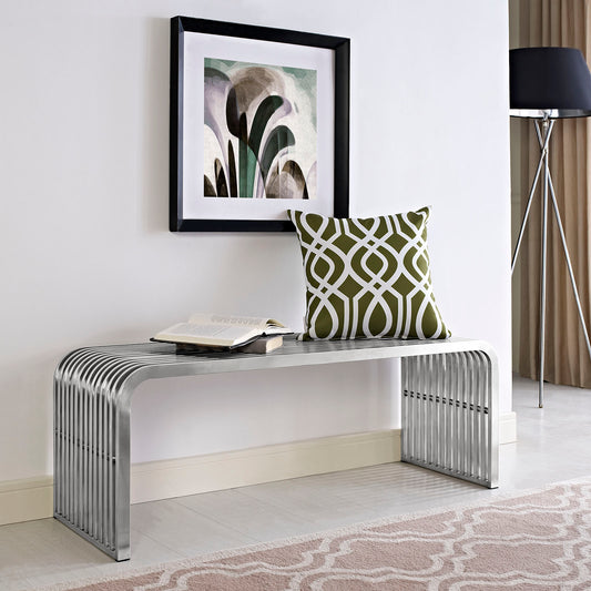 Modway Pipe 47" Stainless Steel Bench - Silver | Stools & Benches | Modishstore