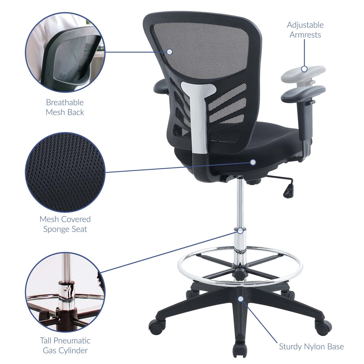 Modway Articulate Drafting Chair - Black - EEI-2289 | Office Chairs | Modishstore - 8