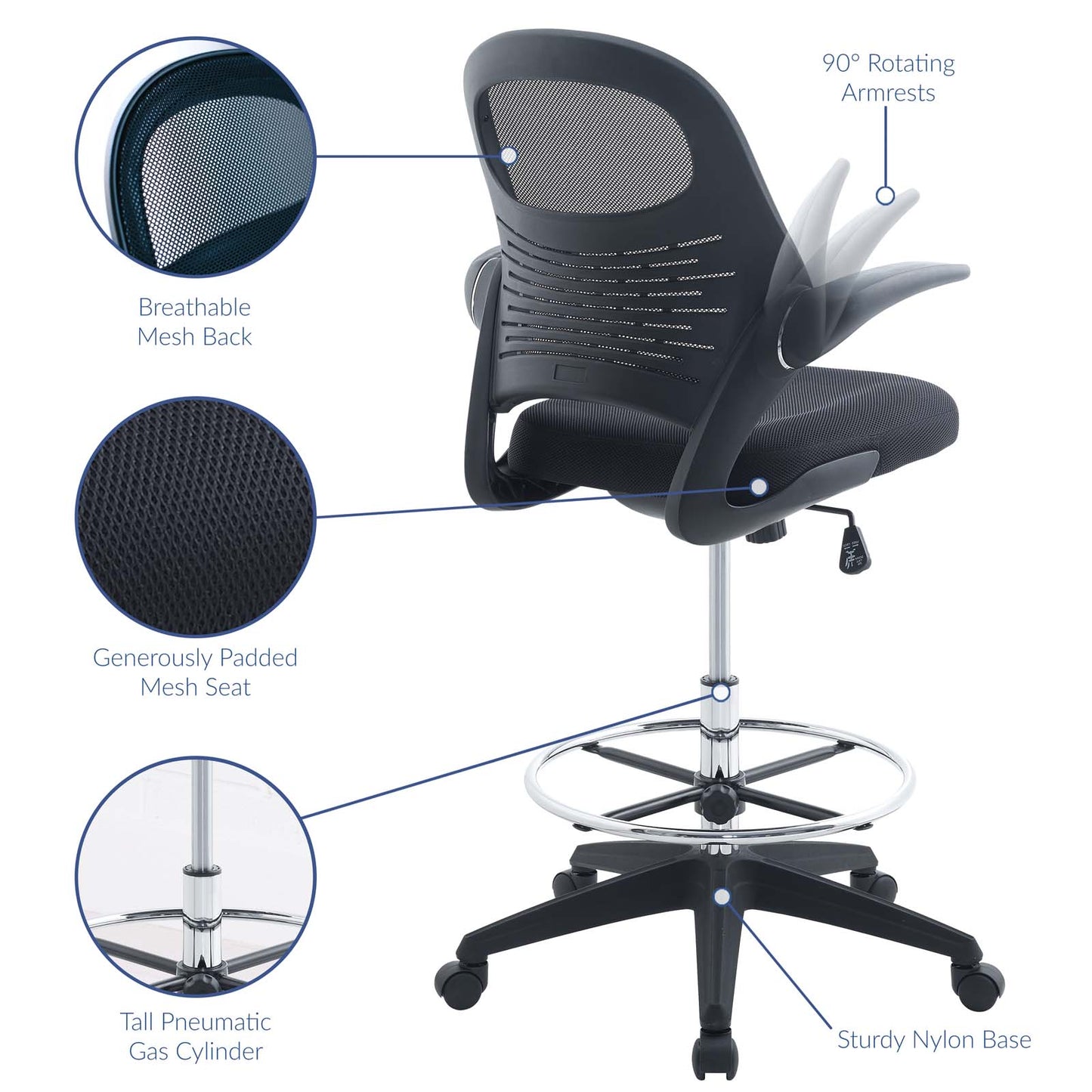 Modway Advance Drafting Chair - Black - EEI-2290 | Office Chairs | Modishstore - 8