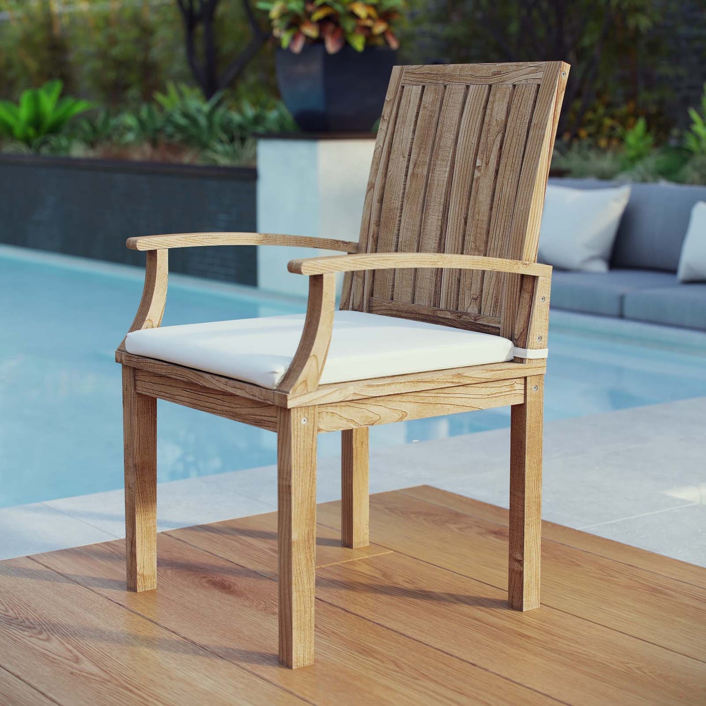Modway EEI-2701 Marina Outdoor Patio Teak Dining Chair - Natural White - EEI-2701 | Dining Chairs | Modishstore - 1