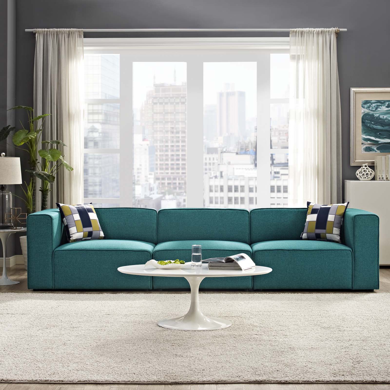 Modway Mingle 3 Piece Upholstered Fabric Sectional Sofa Set | Sofas | Modishstore-14