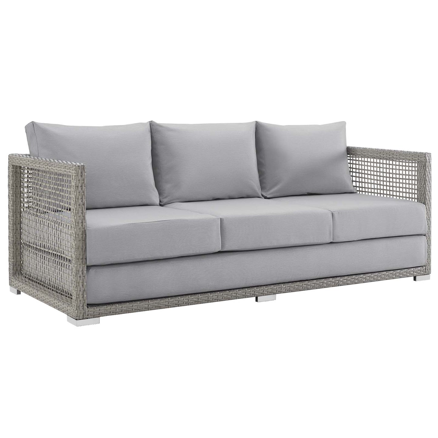 Modway Aura Outdoor Patio Wicker Rattan Sofa - EEI-2923 Gray Rattan and white or blue cushions .Machine Washable Cushion Covers Powder Coated Aluminum Frame | Outdoor Sofas, Loveseats & Sectionals | Modishstore - 3