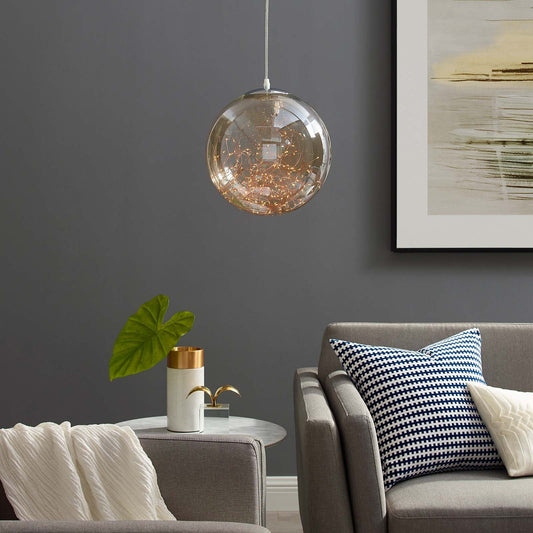 Modway Fairy Amber Glass Globe Ceiling Light Pendant Chandelier | Chandeliers | Modishstore