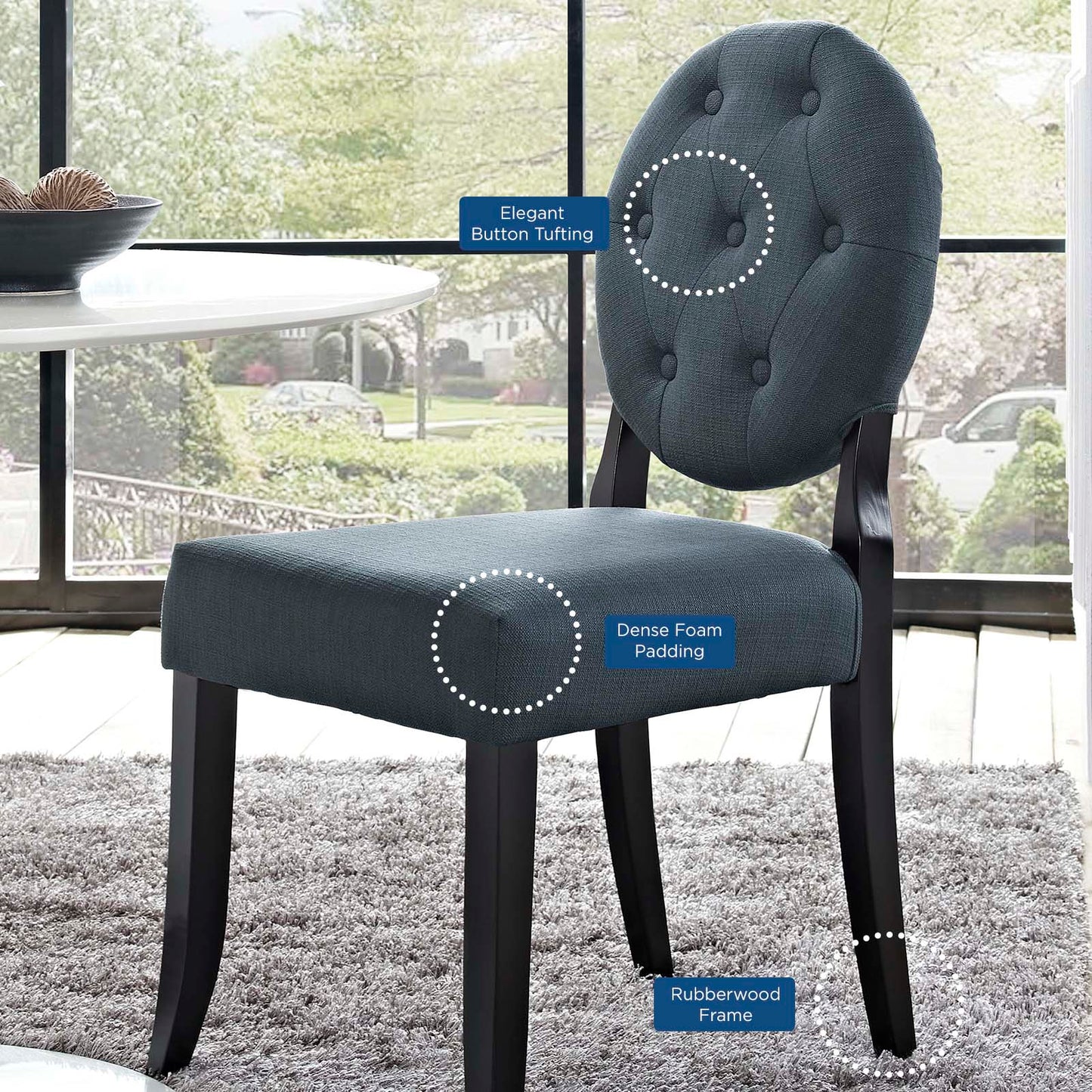 Button Dining Side Chair Upholstered Fabric Set of 2 By Modway - EEI-3329 | Dining Chairs | Modishstore - 6