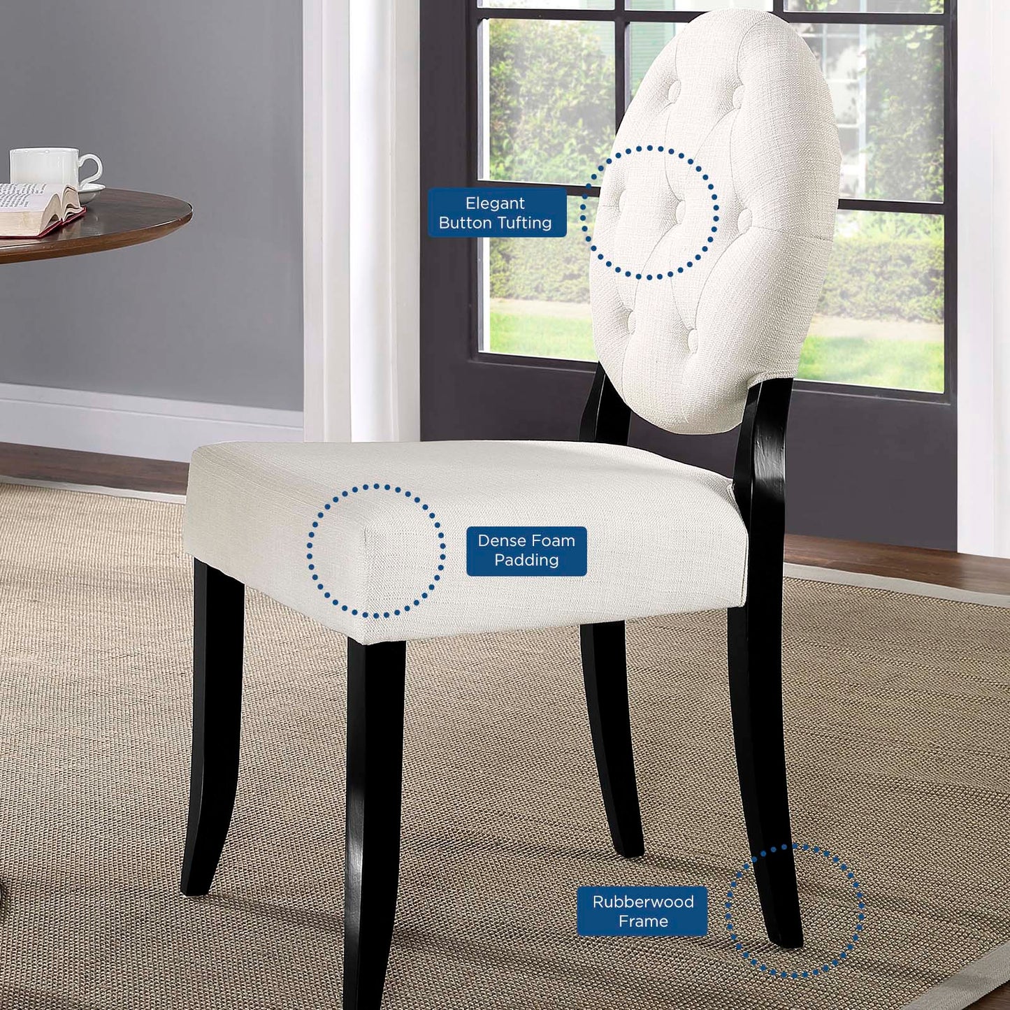 Button Dining Side Chair Upholstered Fabric Set of 4 By Modway - EEI-3376 | Dining Chairs | Modishstore - 6