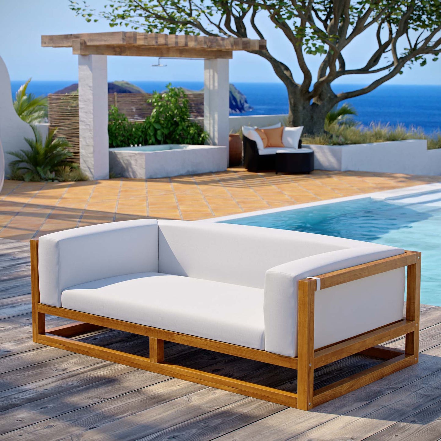 Modway Newbury Accent Lounge Outdoor Patio Premium Grade A Teak Wood Sofa - EEI-3423 | Outdoor Sofas, Loveseats & Sectionals | Modishstore - 7