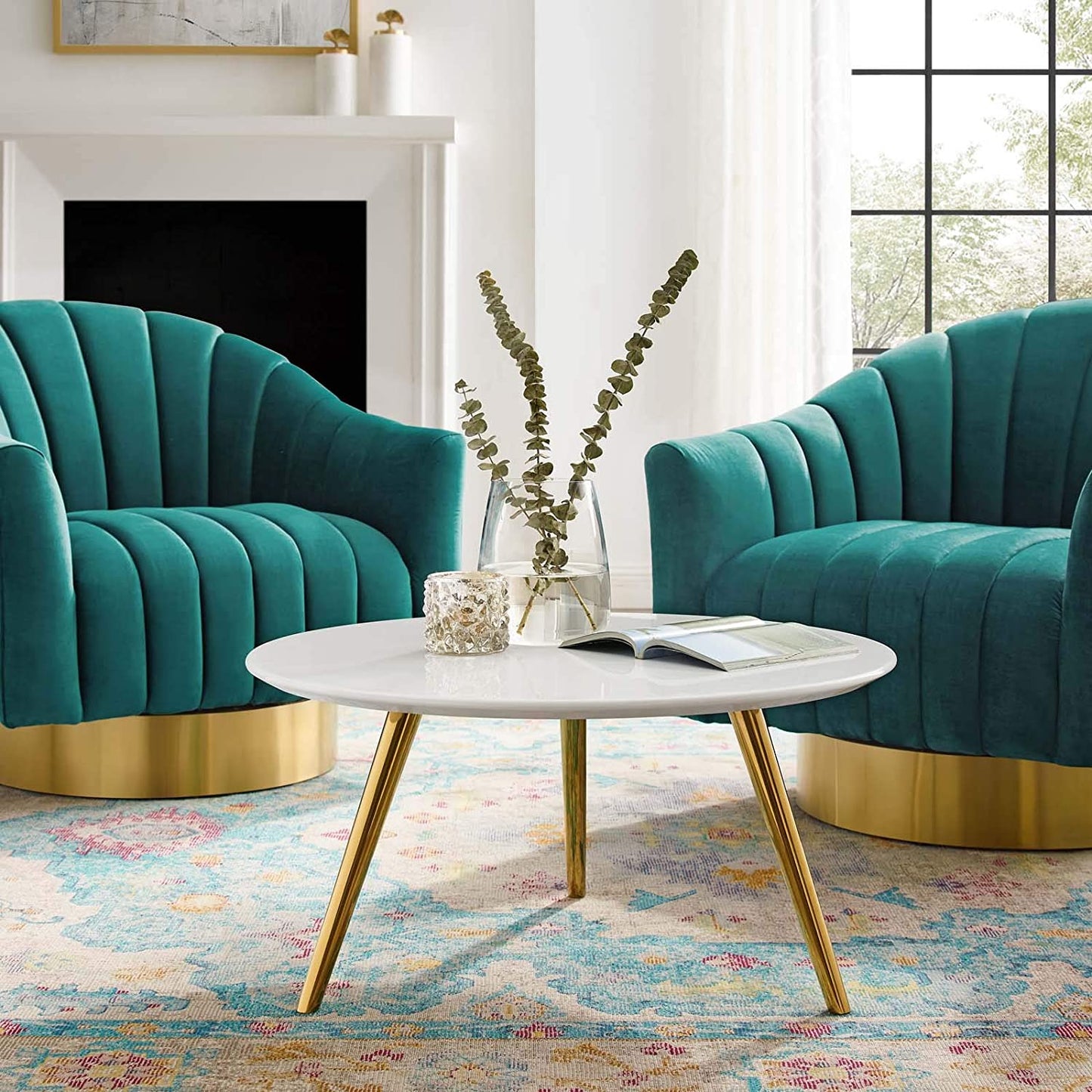 Modway Lippa 28" Round Wood Top Coffee Table with Tripod Base in Gold White - EEI-3662 | Coffee Tables | Modishstore - 3