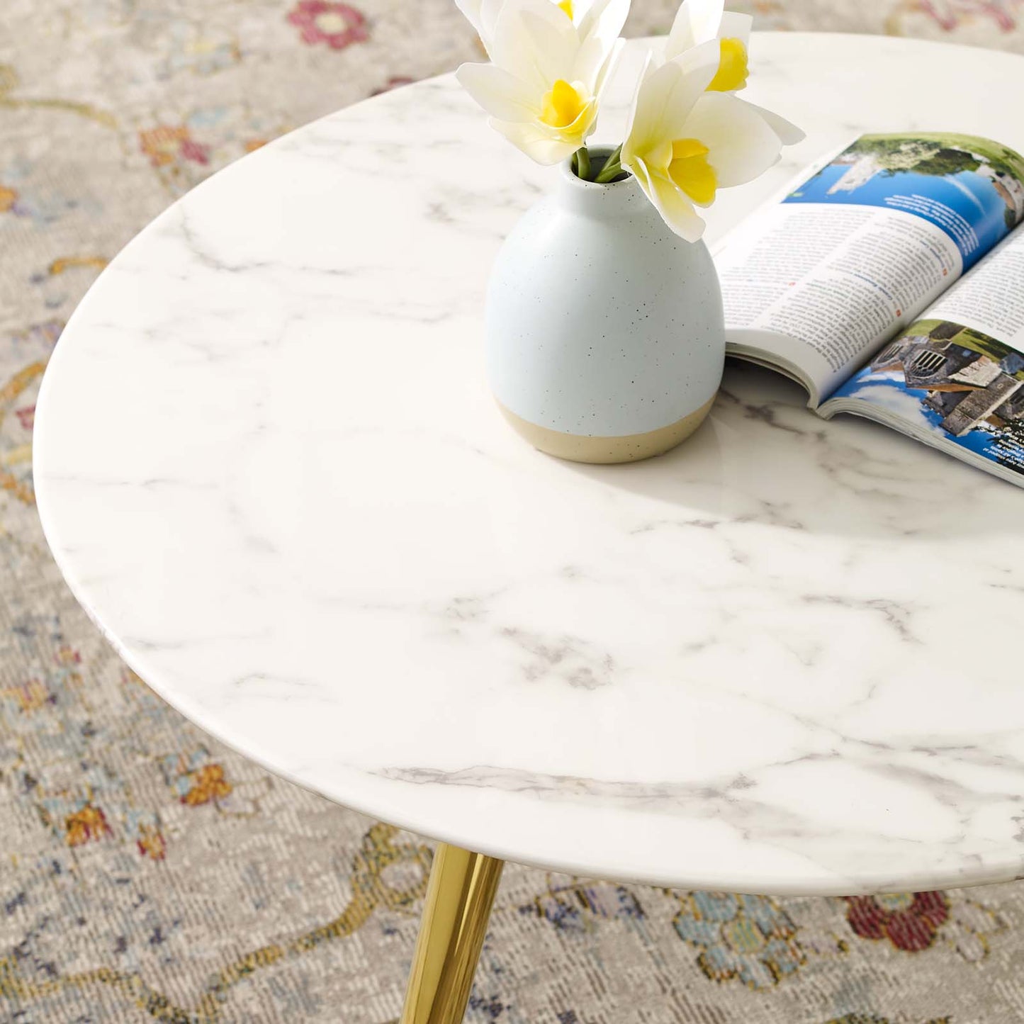Modway Lippa 28" Round Artificial Marble Coffee Table with Tripod Base - EEI-3664 | Coffee Tables | Modishstore - 3