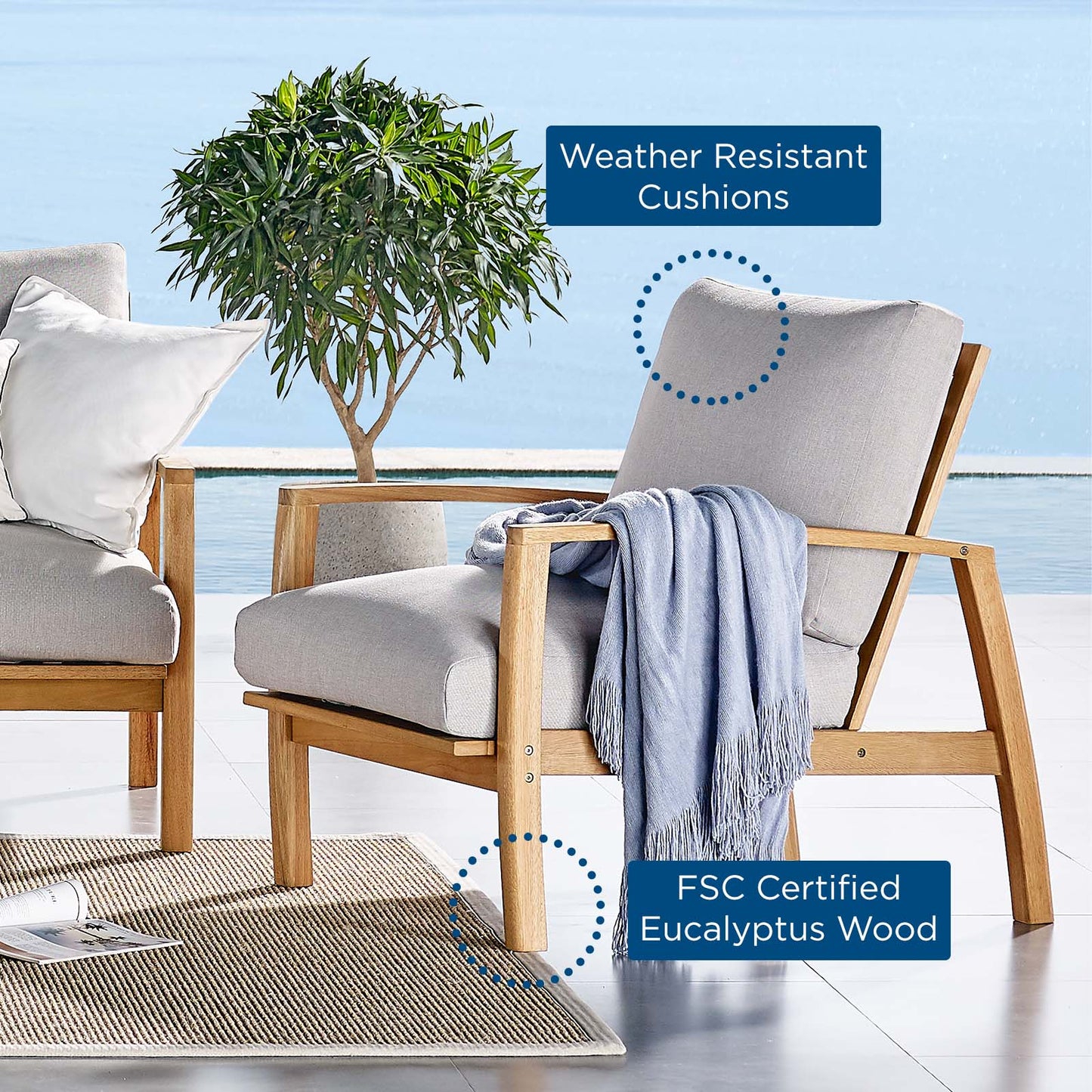 Orlean Outdoor Patio Eucalyptus Wood Lounge Armchair By Modway - EEI-3698 | Outdoor Chairs | Modishstore - 8