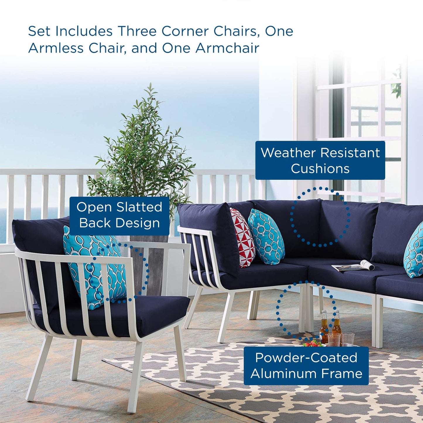 Riverside 5 Piece Outdoor Patio Aluminum Set By Modway - EEI-3792 | Outdoor Sofas, Loveseats & Sectionals | Modishstore - 68