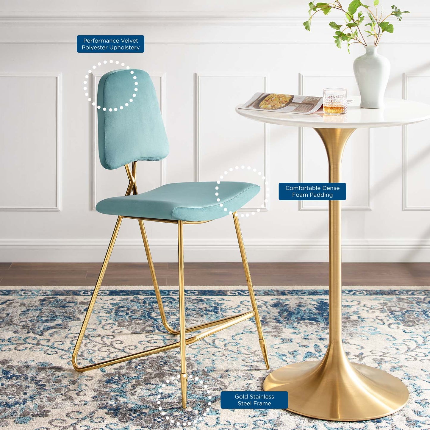 Modway Ponder Performance Velvet Bar Stool - EEI-3880 | Bar Stools | Modishstore - 40