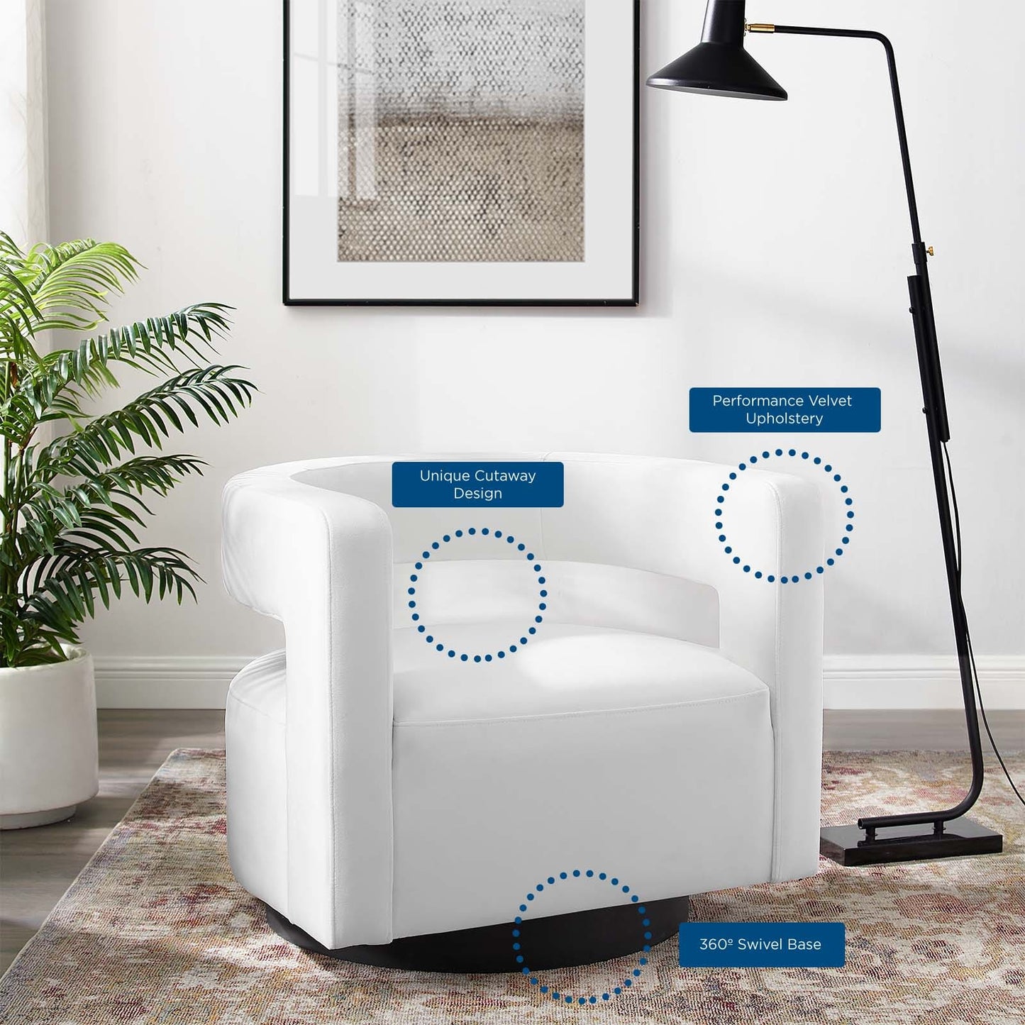 Modway Spin Cutaway Performance Velvet Swivel Armchair - EEI-3947 | Armchairs | Modishstore - 24