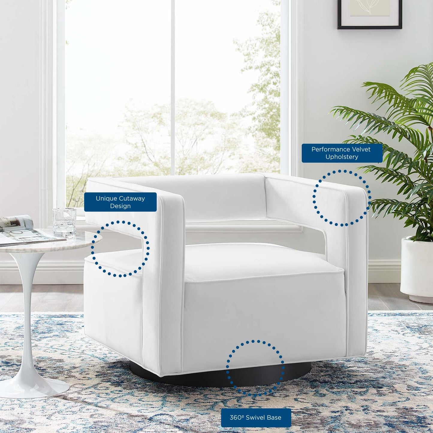 Modway Booth Performance Velvet Swivel Armchair - EEI-3948 | Armchairs | Modishstore - 32
