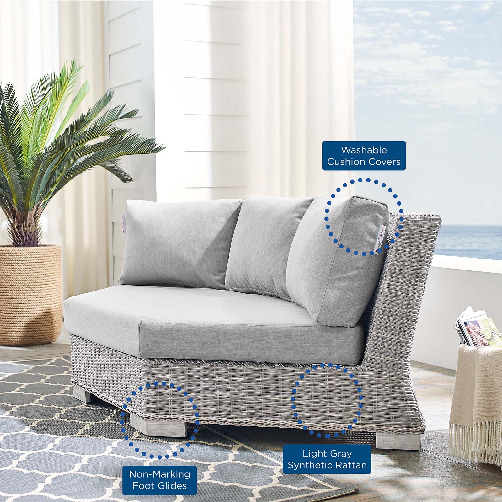 Modway Conway Sunbrella® Outdoor Patio Wicker Rattan Round Corner Chair | Chairs & Recliners | Modishstore-8