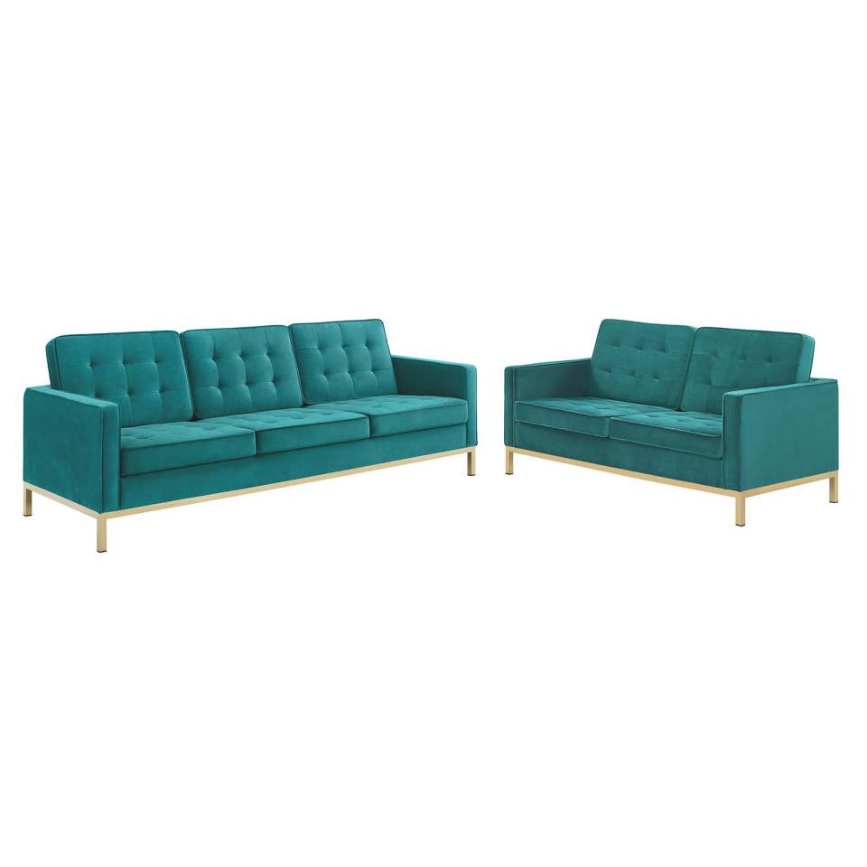Modway Loft Gold Stainless Steel Leg Performance Velvet Sofa and Loveseat Set - EEI-4099 | Sofa Set | Modishstore - 8