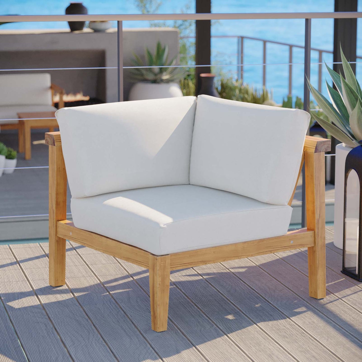 Modway Bayport Outdoor Patio Teak Wood Corner Chair - EEI-4127 | Outdoor Sofas, Loveseats & Sectionals | Modishstore - 8