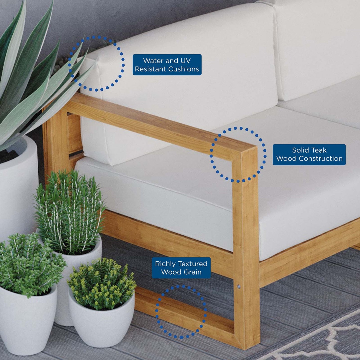Modway Upland Outdoor Patio Teak Wood 4-Piece Sectional Sofa Set - EEI-4253 | Outdoor Sofas, Loveseats & Sectionals | Modishstore - 13