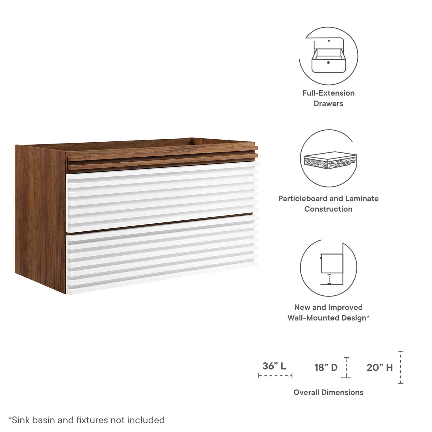 Render 36" Wall-Mount Bathroom Vanity Cabinet By Modway - EEI-4339 | Bathroom Accessories | Modishstore - 48