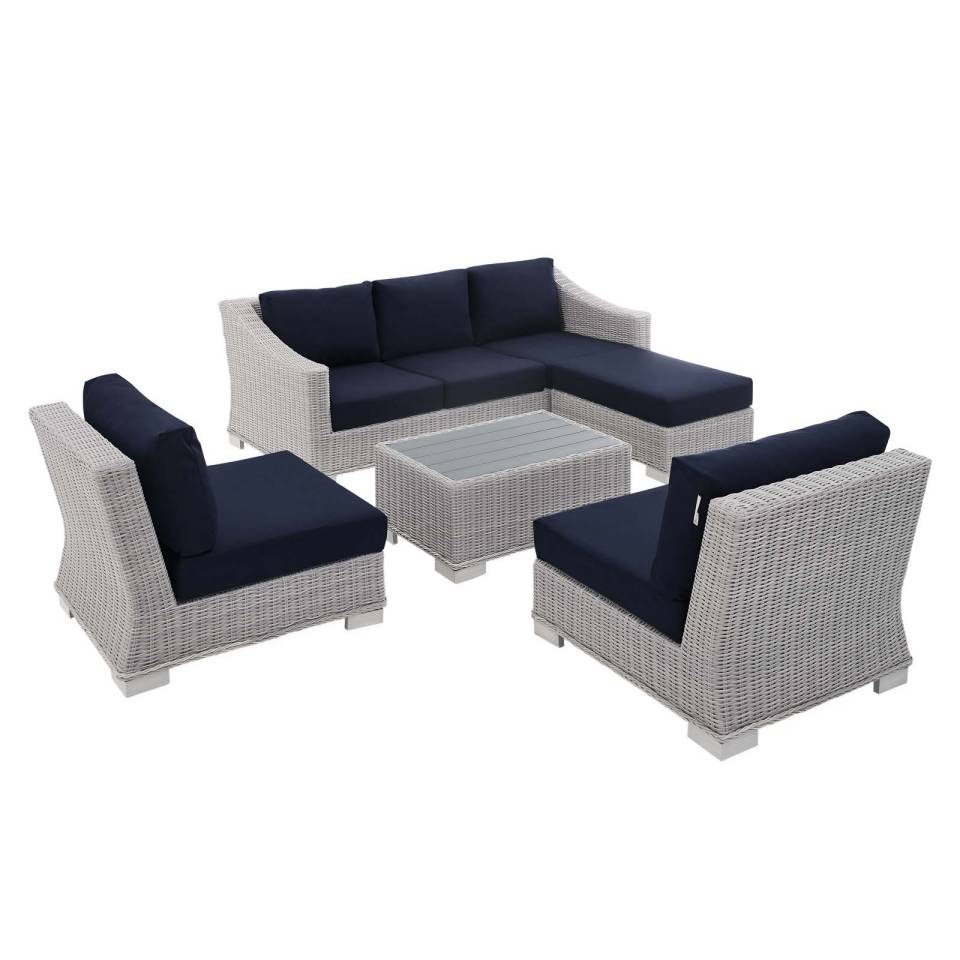 Modway Conway Sunbrella® Outdoor Patio Wicker Rattan 5-Piece Furniture Set - EEI-4361 | Outdoor Sofas, Loveseats & Sectionals | Modishstore - 14