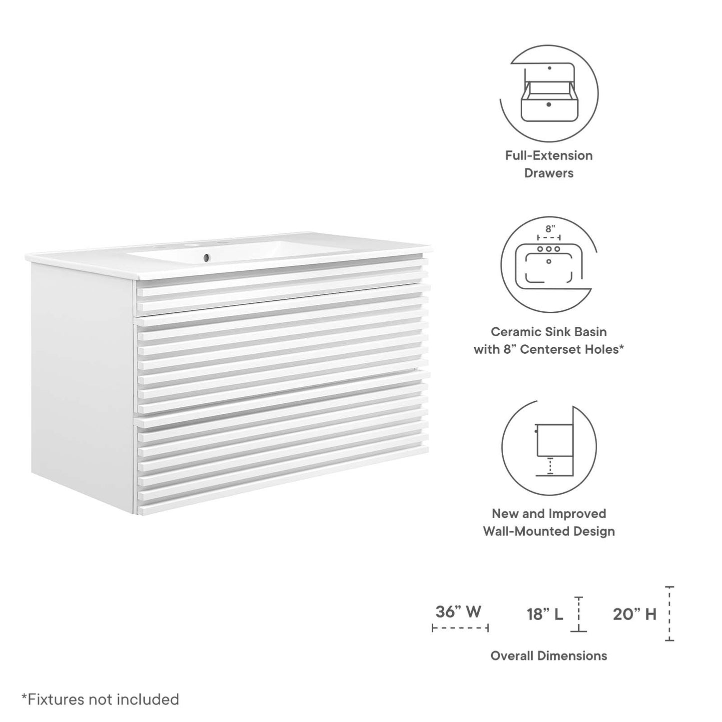 Modway Render 36" Wall-Mount Bathroom Vanity - EEI-4436 | Bathroom Accessories | Modishstore - 63