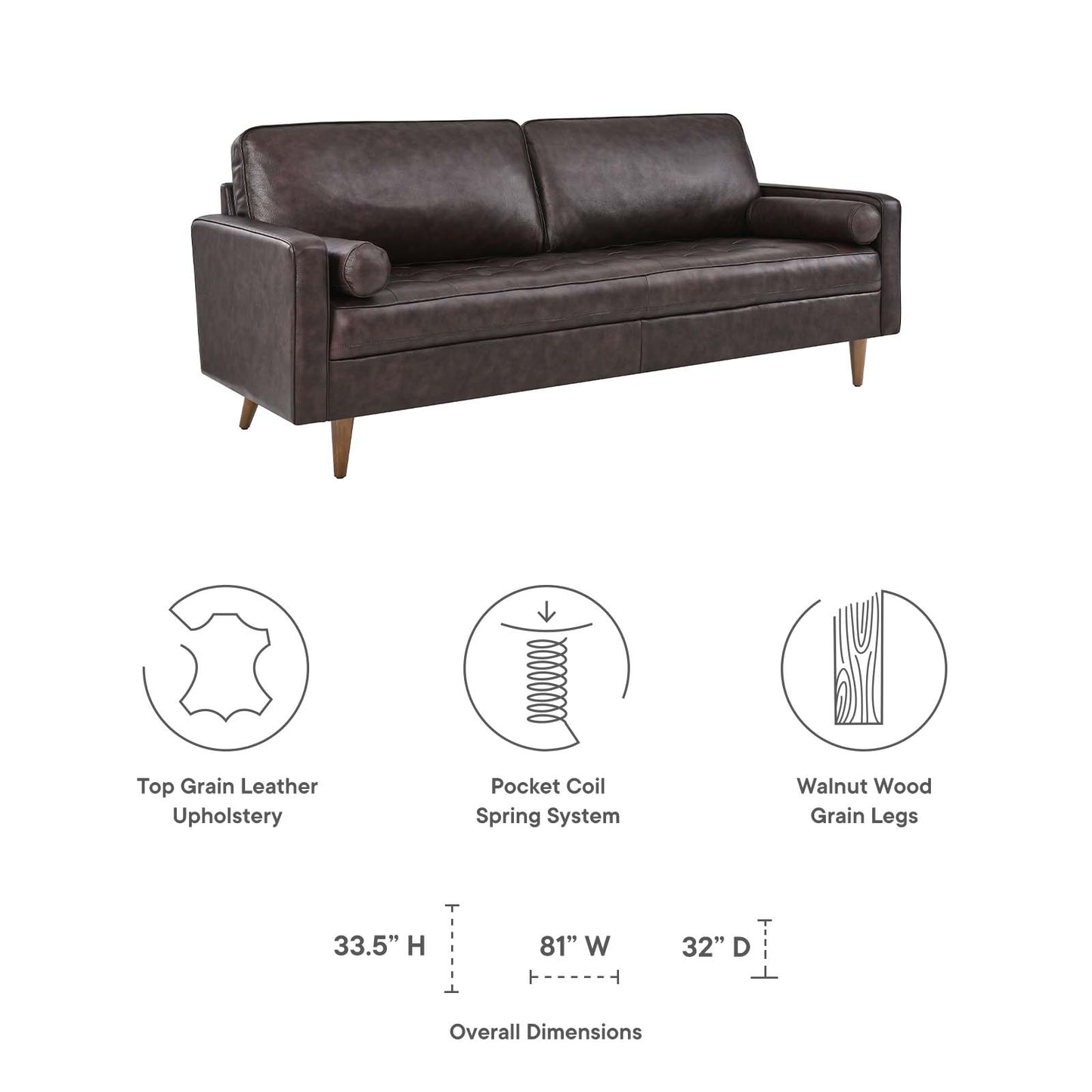 Valour 81" Leather Sofa By Modway - EEI-4634 | Sofas | Modishstore - 22