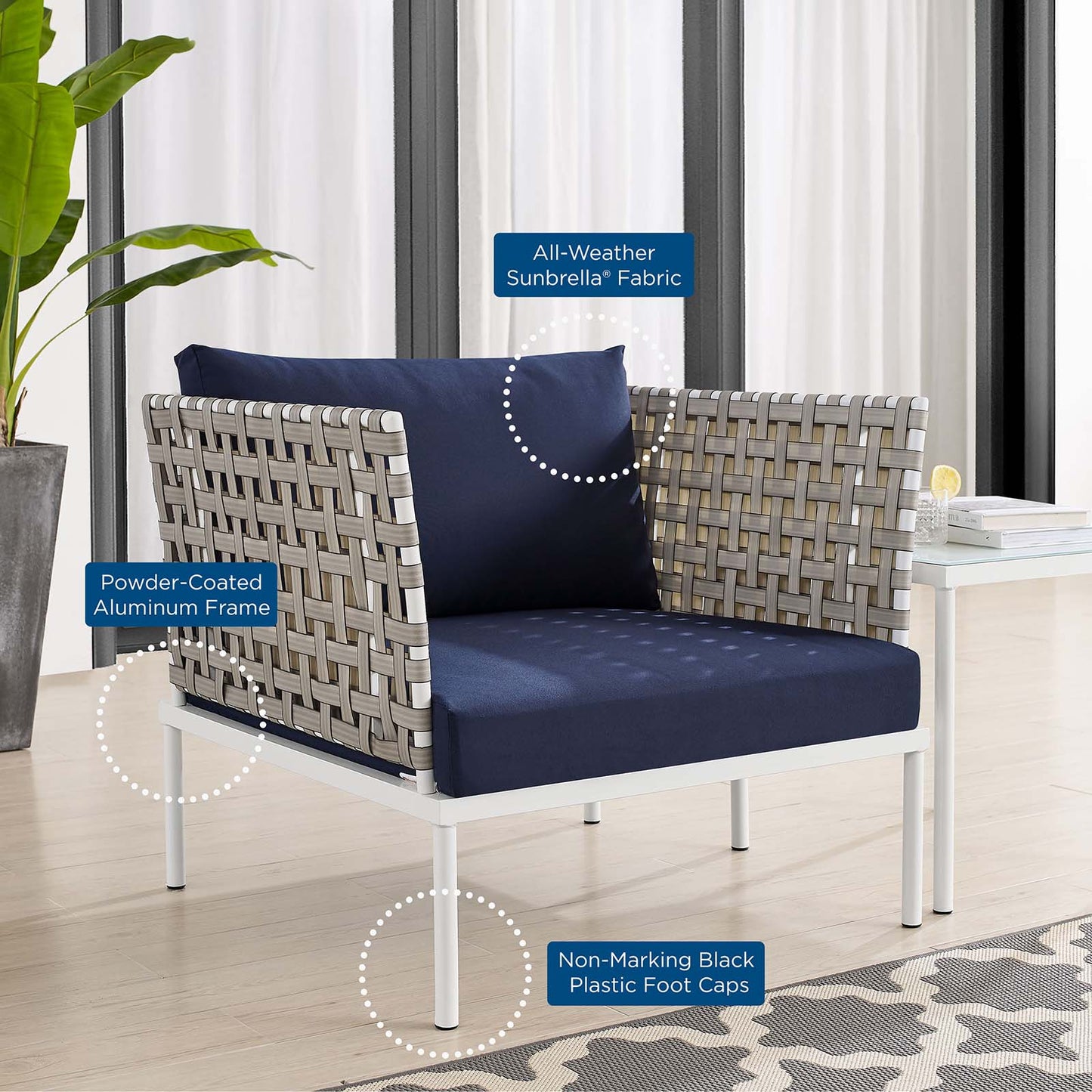 Harmony 3-Piece Sunbrella® Basket Weave Outdoor Patio Aluminum Seating Set By Modway - EEI-4685 | Outdoor Chairs | Modishstore - 18