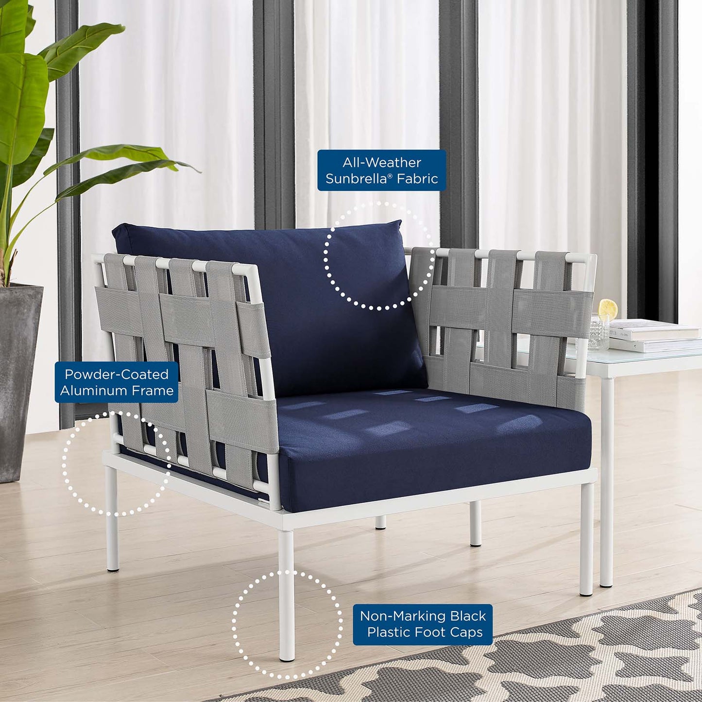 Harmony 3-Piece Sunbrella® Outdoor Patio Aluminum Seating Set By Modway - EEI-4687 | Outdoor Chairs | Modishstore - 18