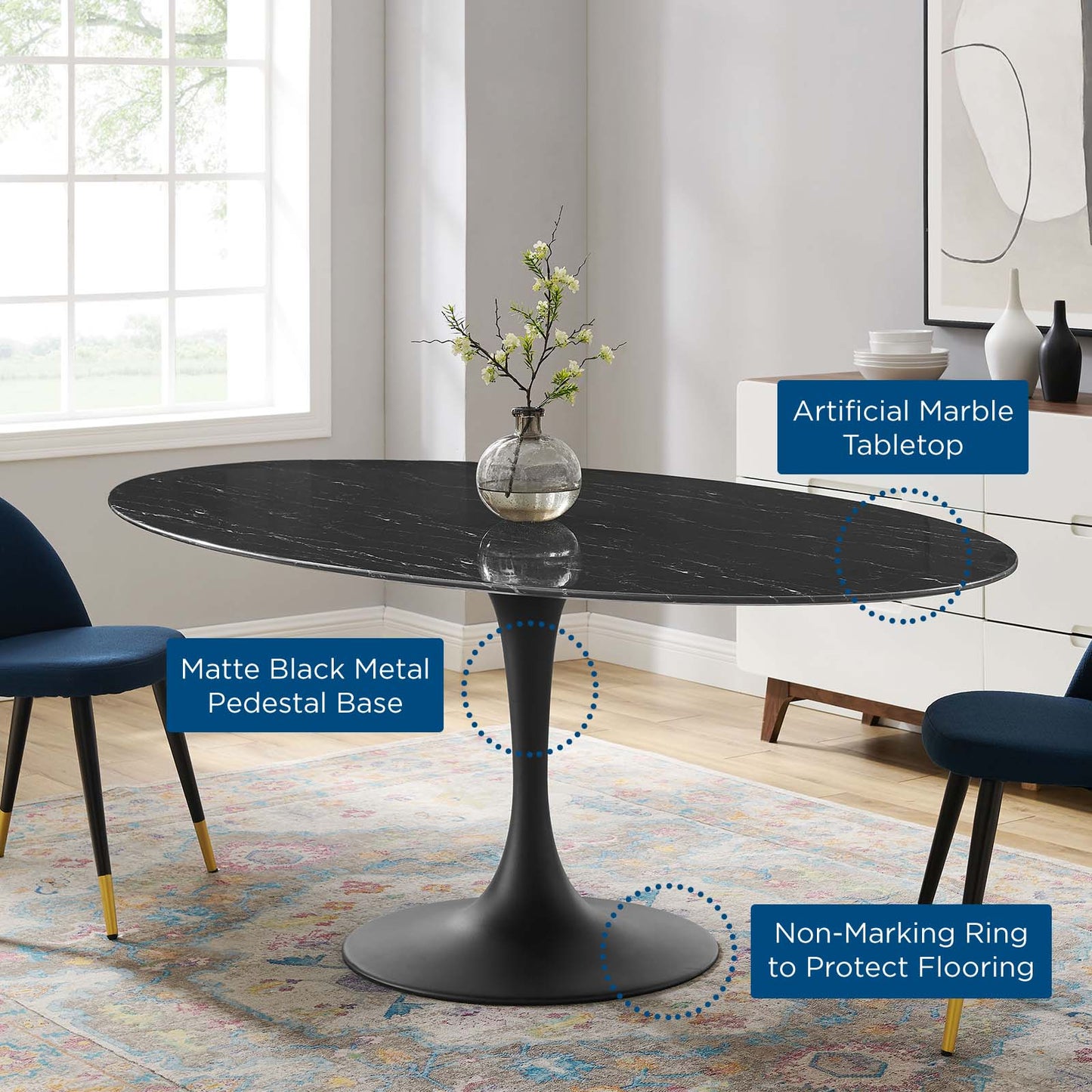 Lippa 78" Oval Artificial Marble Dining Table By Modway - EEI-4889 | Dining Tables | Modishstore - 5