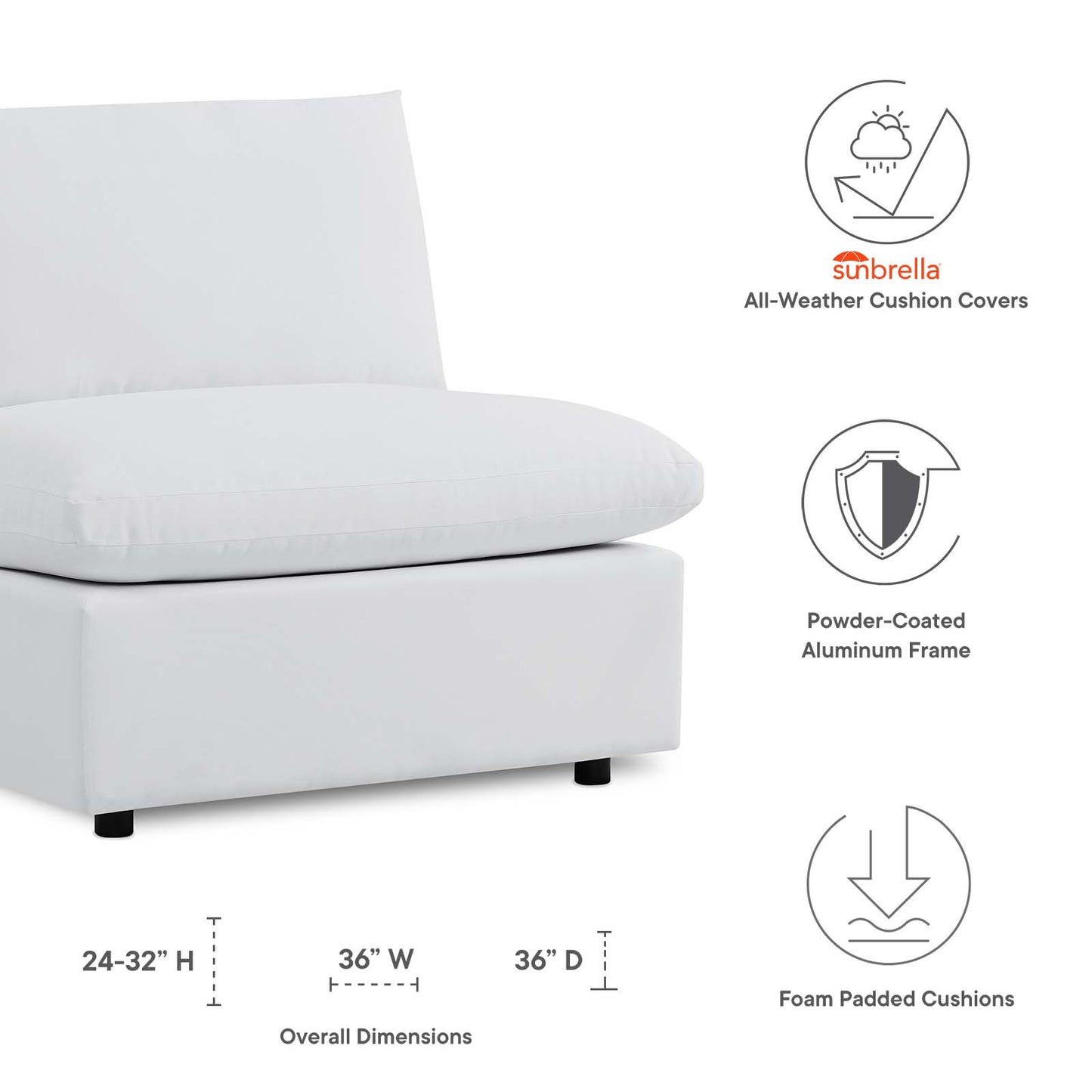 Modway Commix Sunbrella® Outdoor Patio Armless Chair - EEI-4905 | Outdoor Sofas, Loveseats & Sectionals | Modishstore - 21