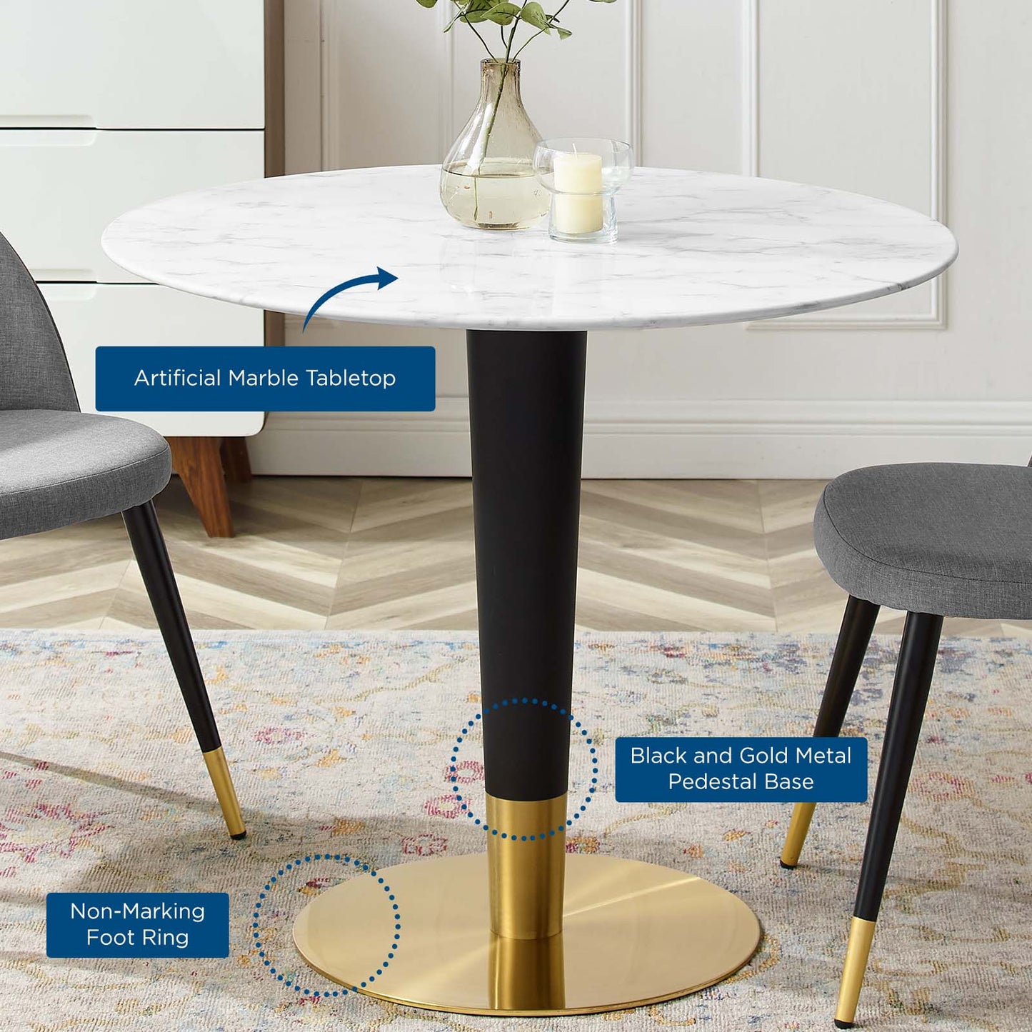 Zinque 36" Artificial Marble Dining Table By Modway - EEI-5122 | Dining Tables | Modishstore - 5