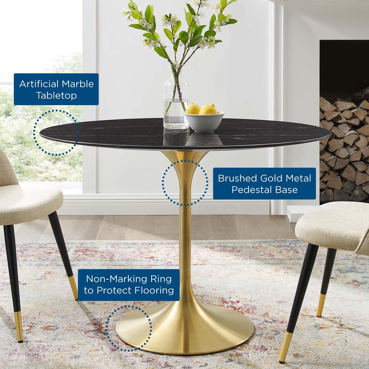 Lippa 42" Oval Artificial Marble Dining Table By Modway - EEI-5226 | Dining Tables | Modishstore - 5
