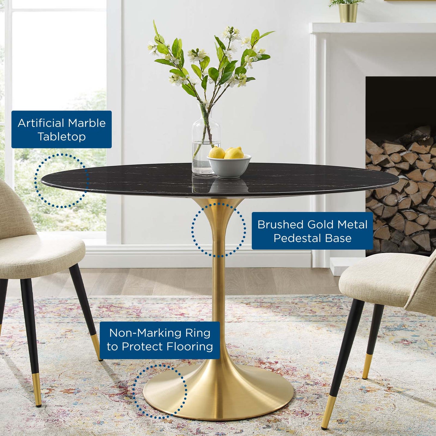 Lippa 48" Oval Artificial Marble Dining Table By Modway - EEI-5227 | Dining Tables | Modishstore - 5