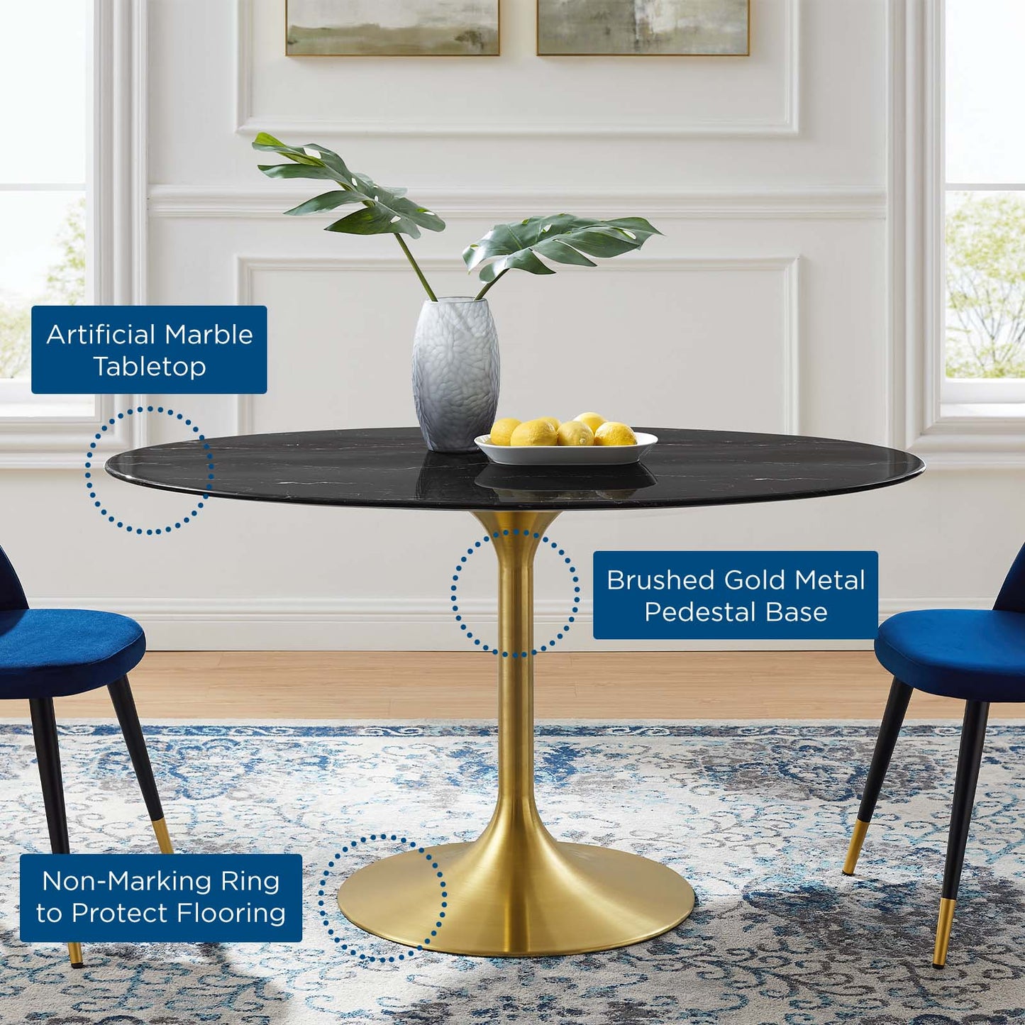 Lippa 54" Oval Artificial Marble Dining Table By Modway - EEI-5242 | Dining Tables | Modishstore - 5
