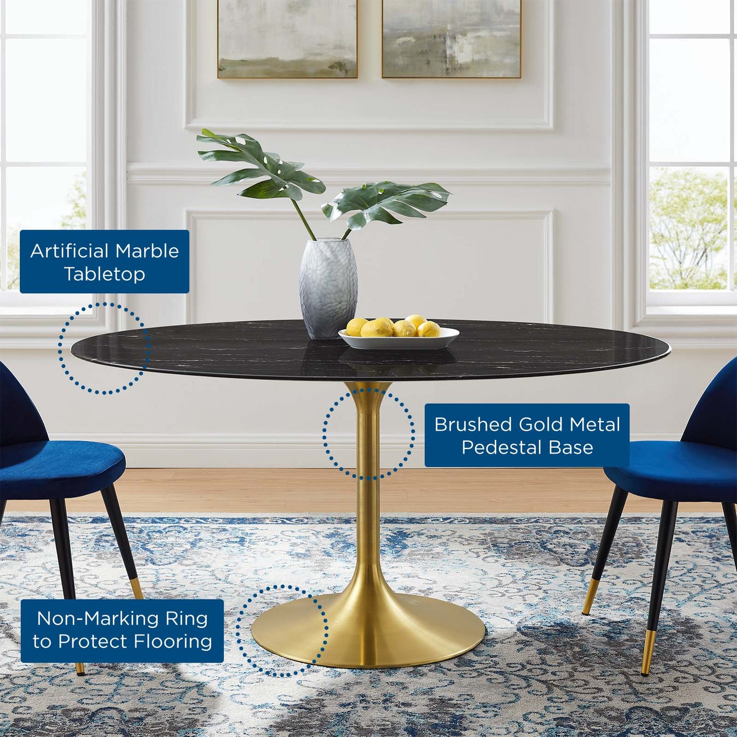 Lippa 60" Oval Artificial Marble Dining Table By Modway - EEI-5243 | Dining Tables | Modishstore - 5
