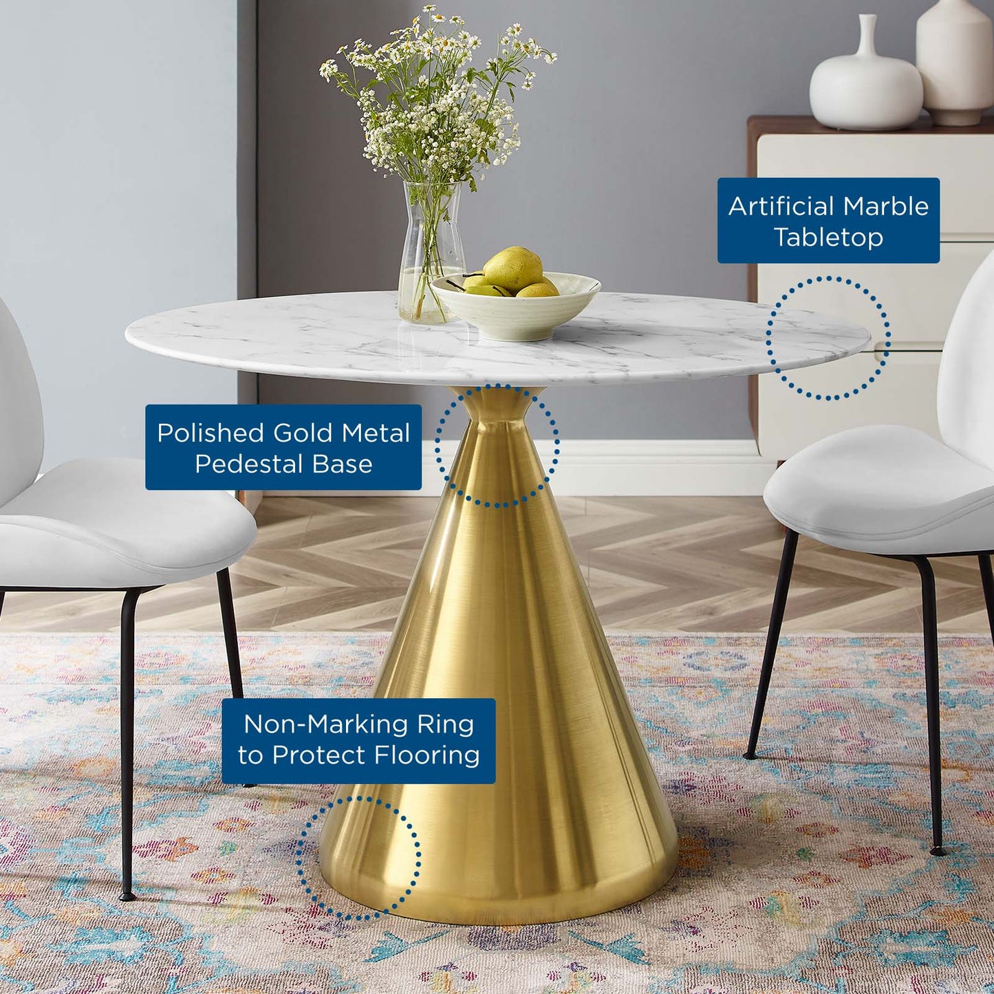 Tupelo 42" Oval Artificial Marble Dining Table By Modway - EEI-5322 | Dining Tables | Modishstore - 5