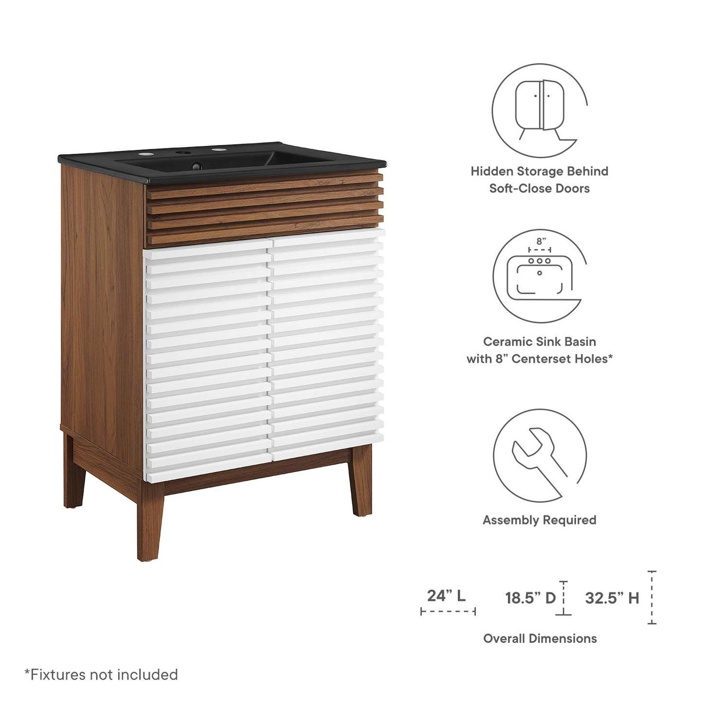 Modway Render 24" Bathroom Vanity w/Black Basin - EEI-5350 | Bathroom Accessories | Modishstore - 26