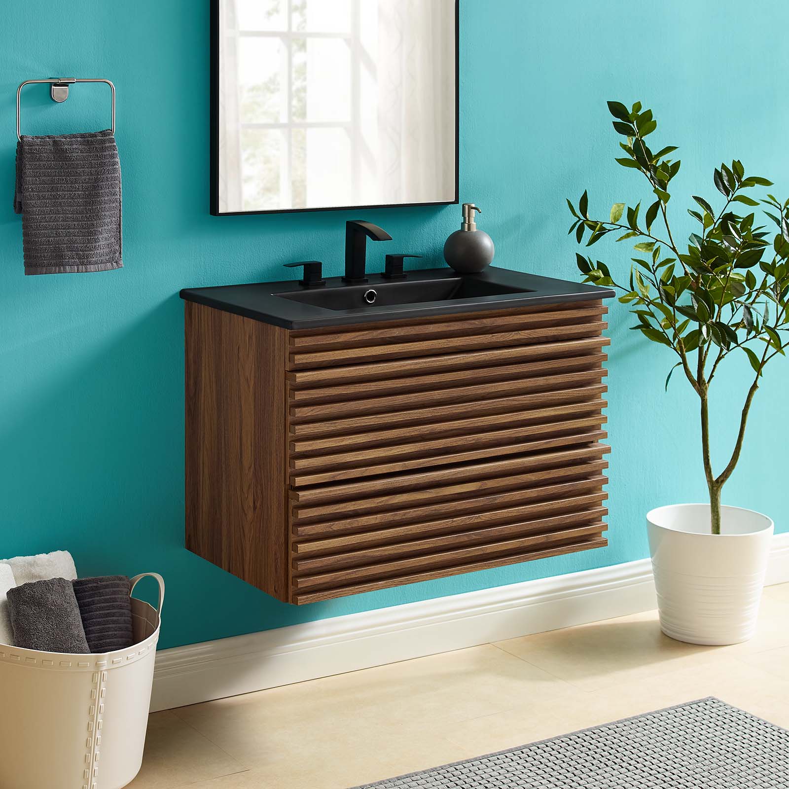 Modway Render 30" Wall-Mount Bathroom Vanity - EEI-5417 - Walnut Black ...