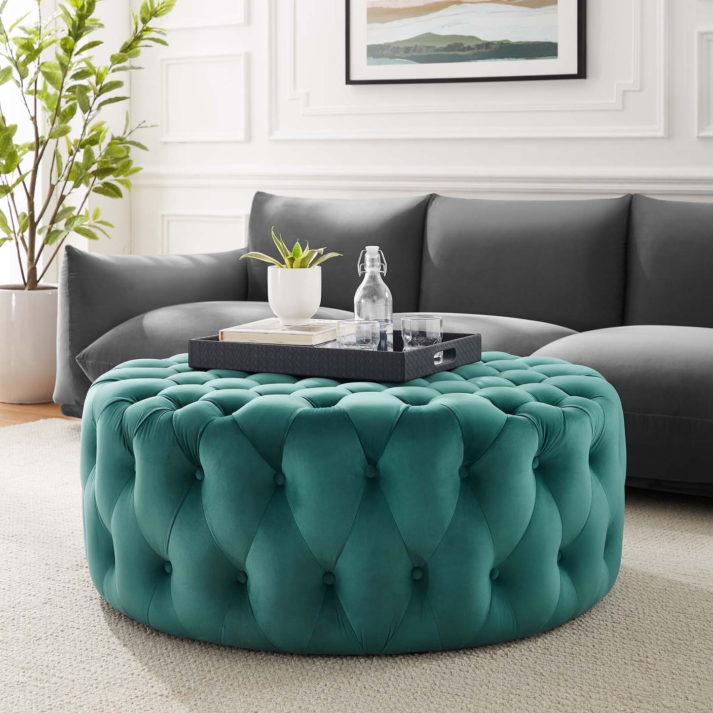 Amour Tufted Button Large Round Performance Velvet Ottoman By Modway - EEI-5469 | Ottomans | Modishstore - 72