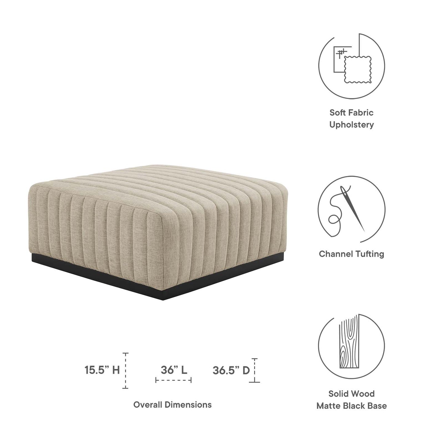 Conjure Channel Tufted Upholstered Fabric Ottoman By Modway - EEI-5501 | Ottomans | Modishstore - 5
