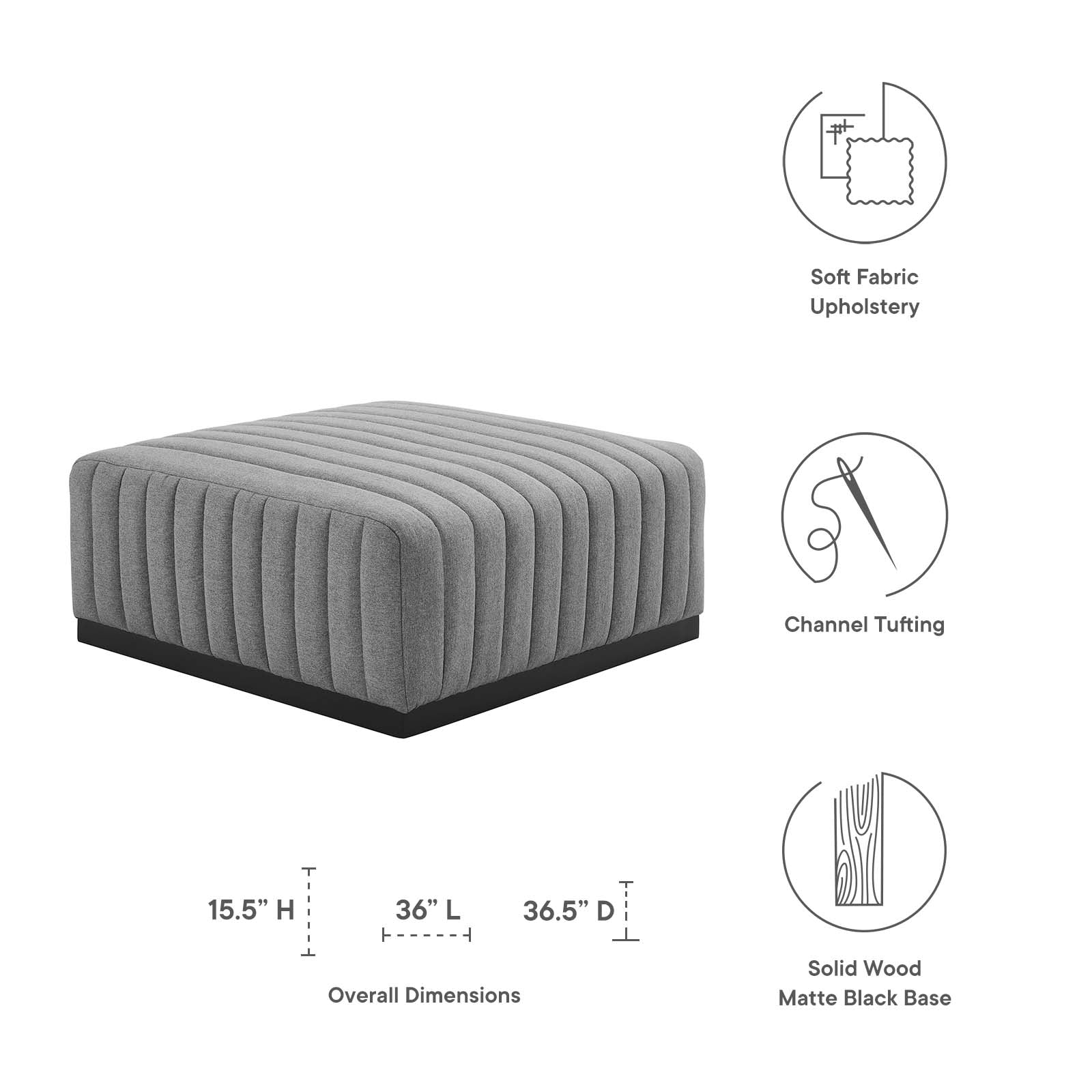 Conjure Channel Tufted Upholstered Fabric Ottoman By Modway - EEI-5501 | Ottomans | Modishstore - 10