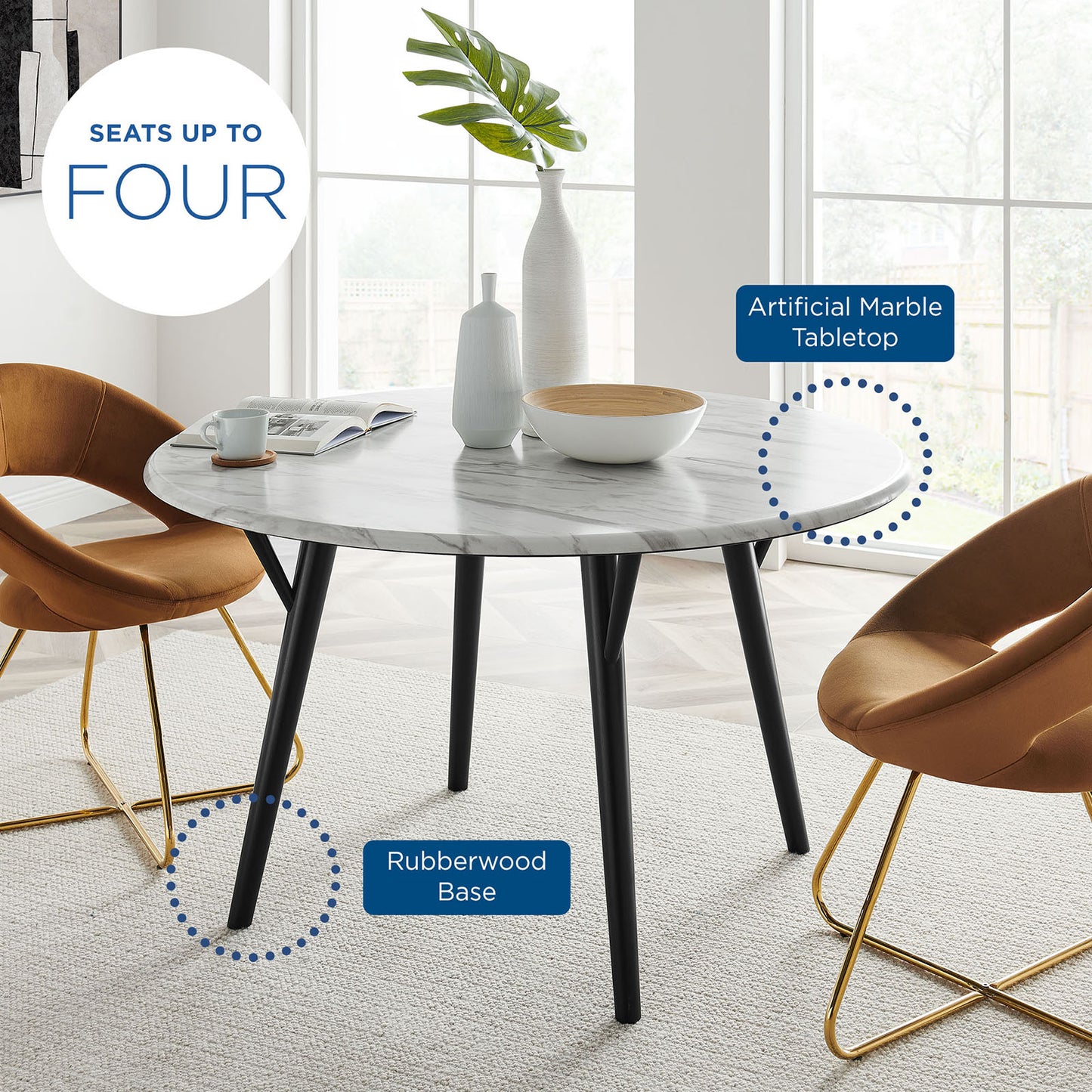 Modway Gallant 50" Round Performance Artificial Marble Dining Table - EEI-5509 | Dining Tables | Modishstore - 7