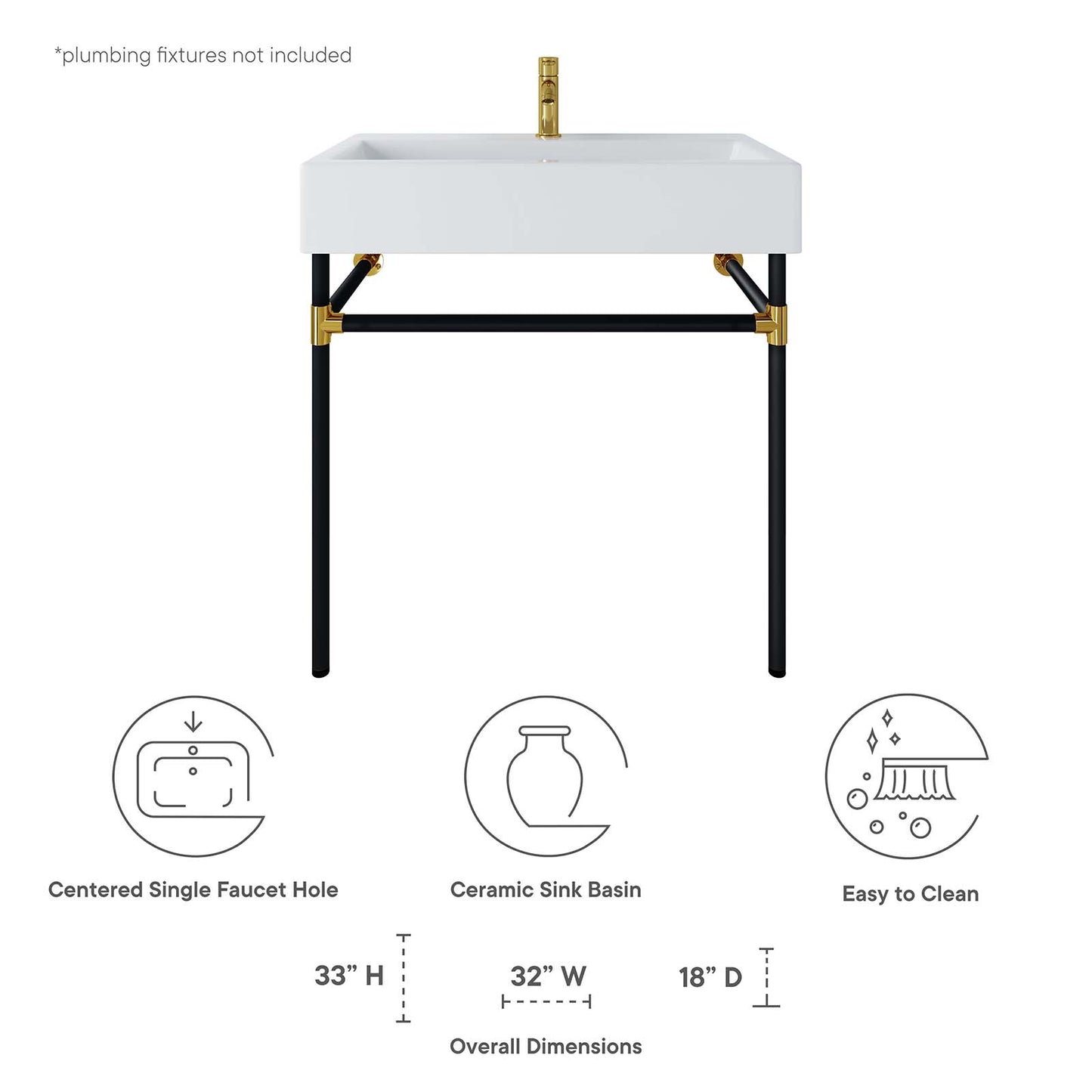 Redeem 32" Black Stainless Steel Wall-Mount Bathroom Vanity By Modway - EEI-5541 | Bathroom Accessories | Modishstore - 8