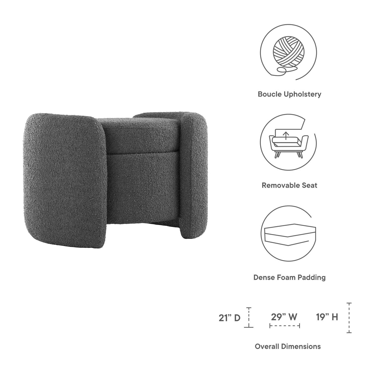 Modway Nebula Boucle Upholstered Upholstered Ottoman - EEI-5561 | Ottomans | Modishstore - 17