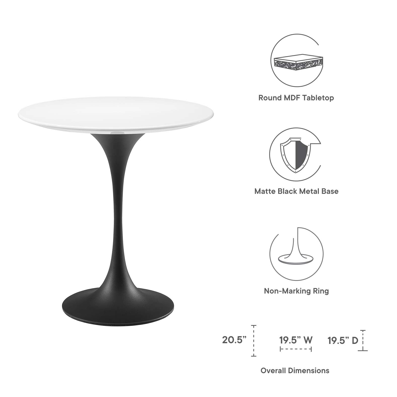 Lippa 20" Round Side Table By Modway - EEI-5688-BLK-WHI | Side Tables |  Modishstore - 5