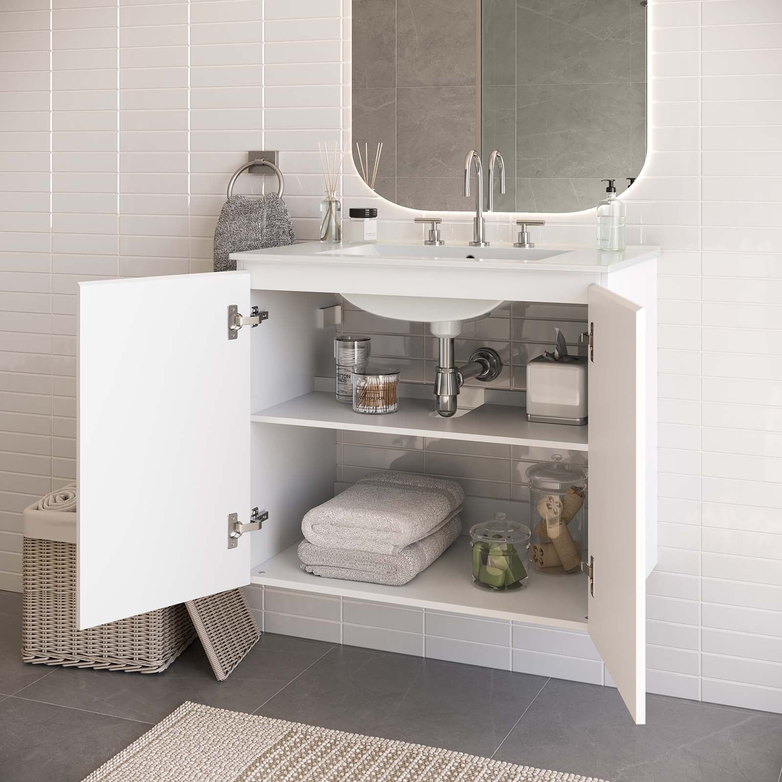 Bryn 30" Wall-Mount Bathroom Vanity By Modway - EEI-5778-GRY-BLK | Bathroom Accessories |  Modishstore - 32