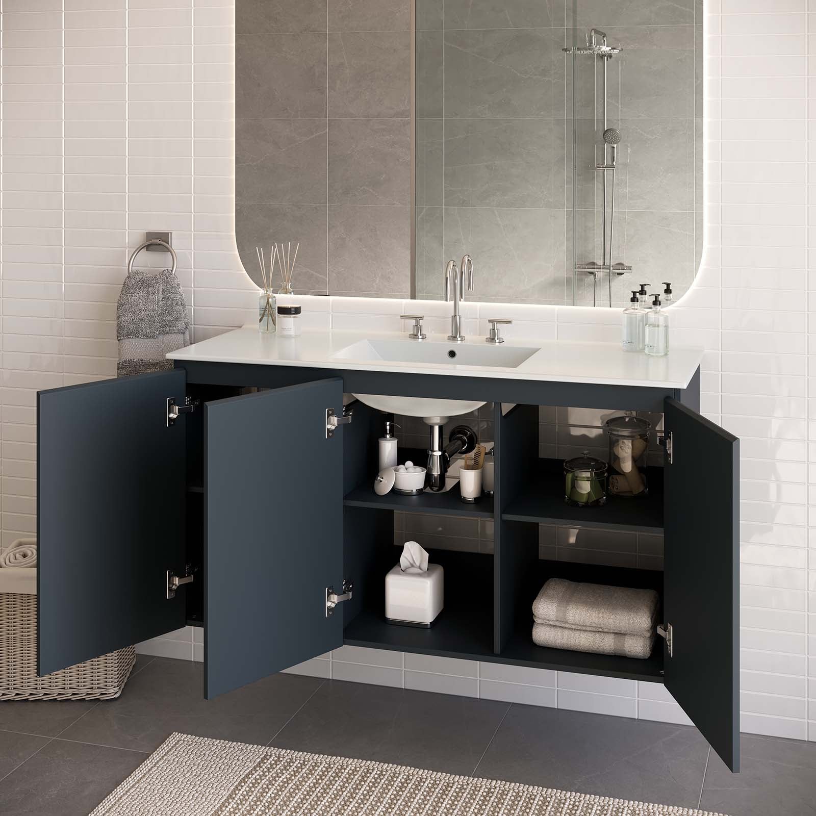 Bryn 48" Wall-Mount Bathroom Vanity By Modway - EEI-5780-GRY-BLK | Bathroom Accessories |  Modishstore - 16